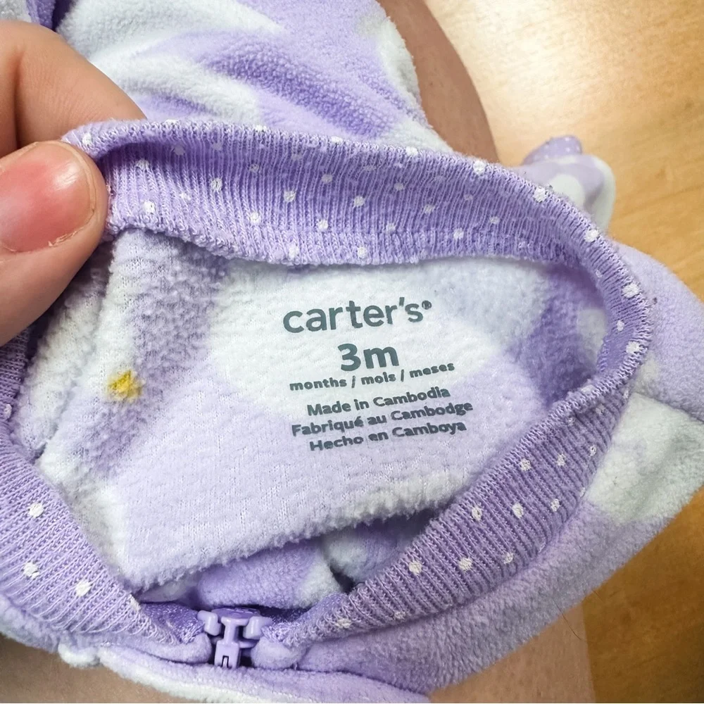 Carters Light Purple Swan Graphic Fleece Two-Way Zip Footie Pajamas 3M